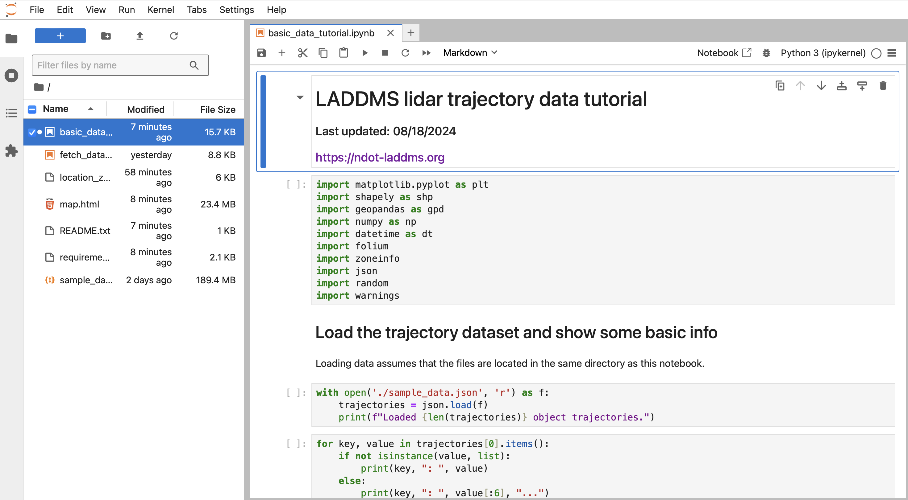 Screenshot of data tutorial Python notebook.